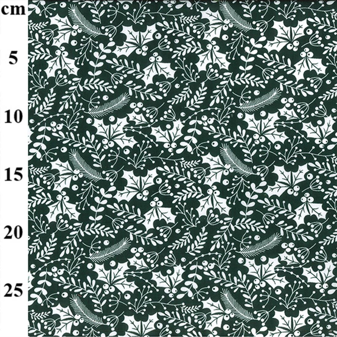 Green Holly Leaves Printed Polycotton Fabric