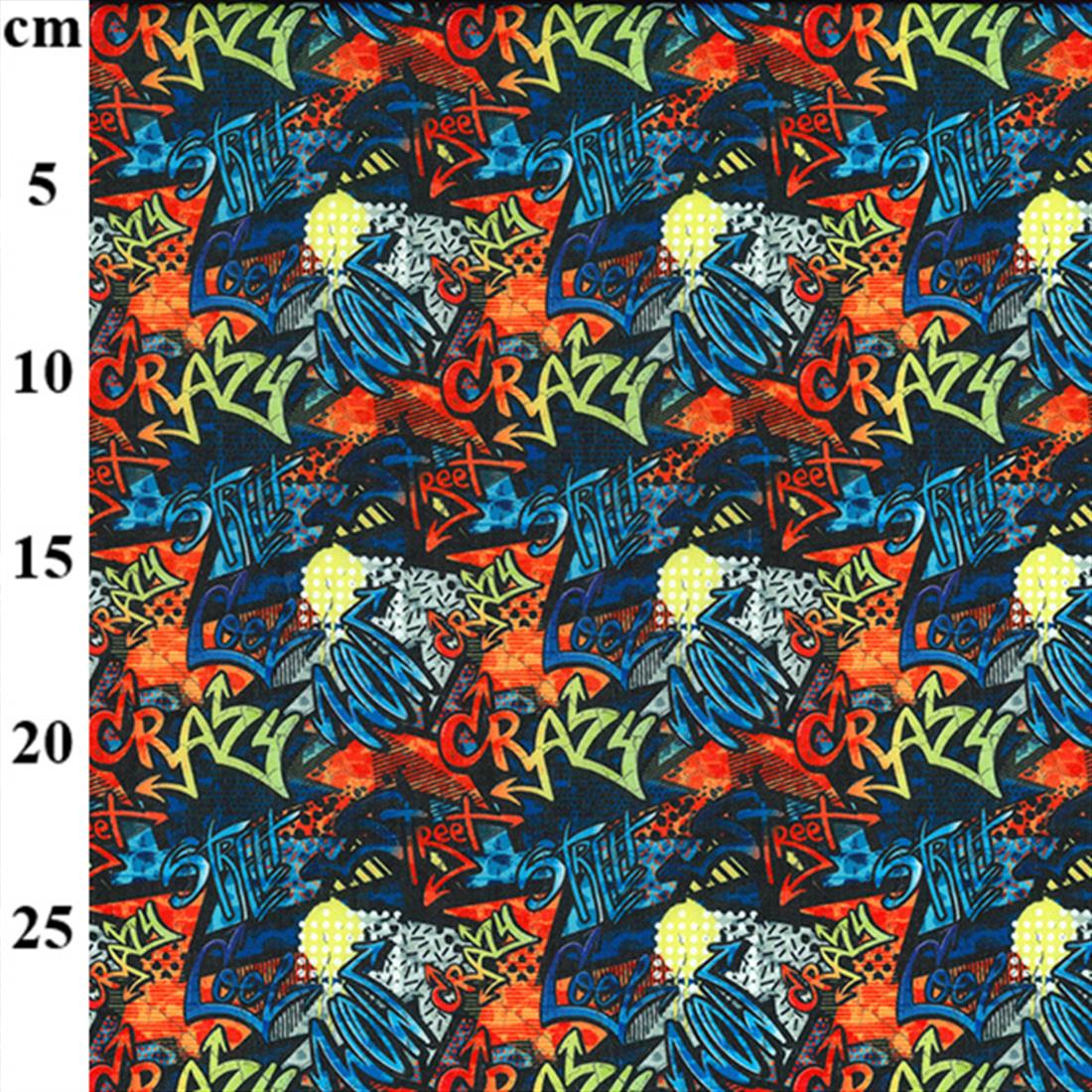 Navy Graffiti Words Printed Polycotton Fabric