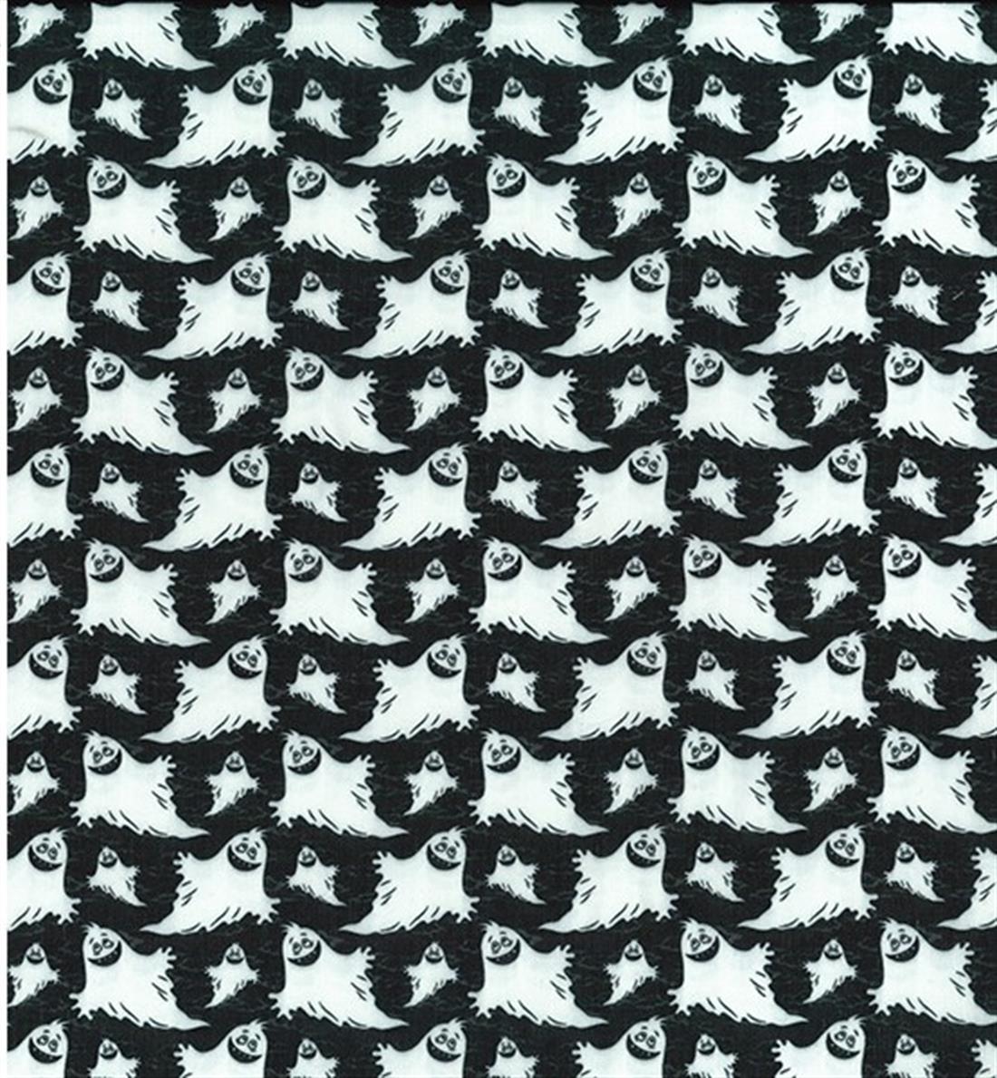 Black Halloween Ghost Printed Polycotton Fabric