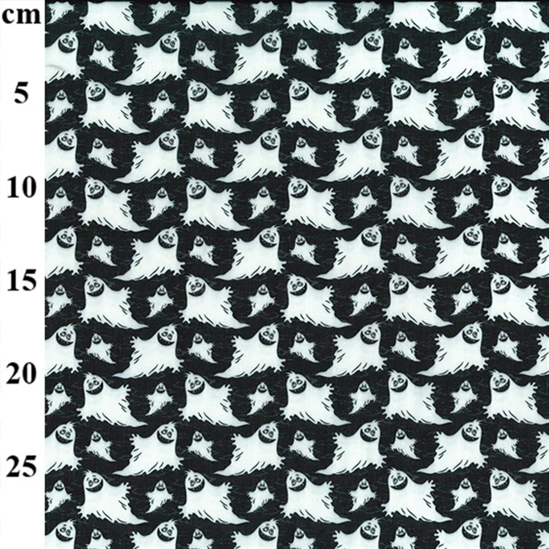 Black Halloween Ghost Printed Polycotton Fabric