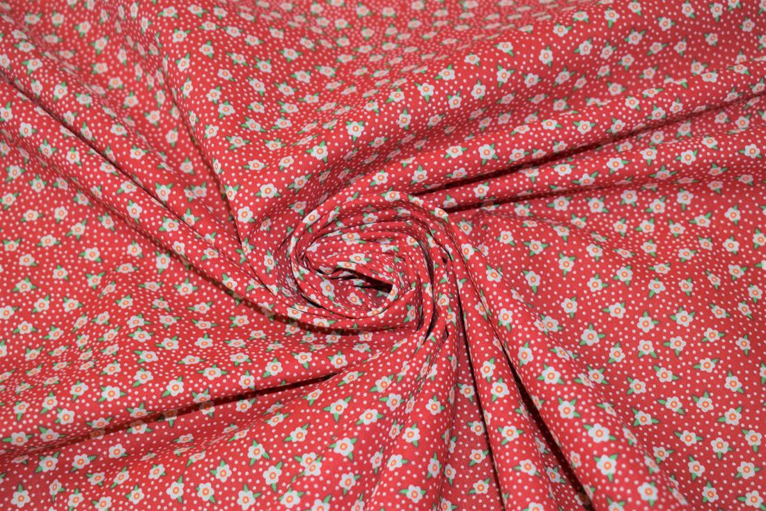 Red Ditsy Floral Printed Polycotton Fabric