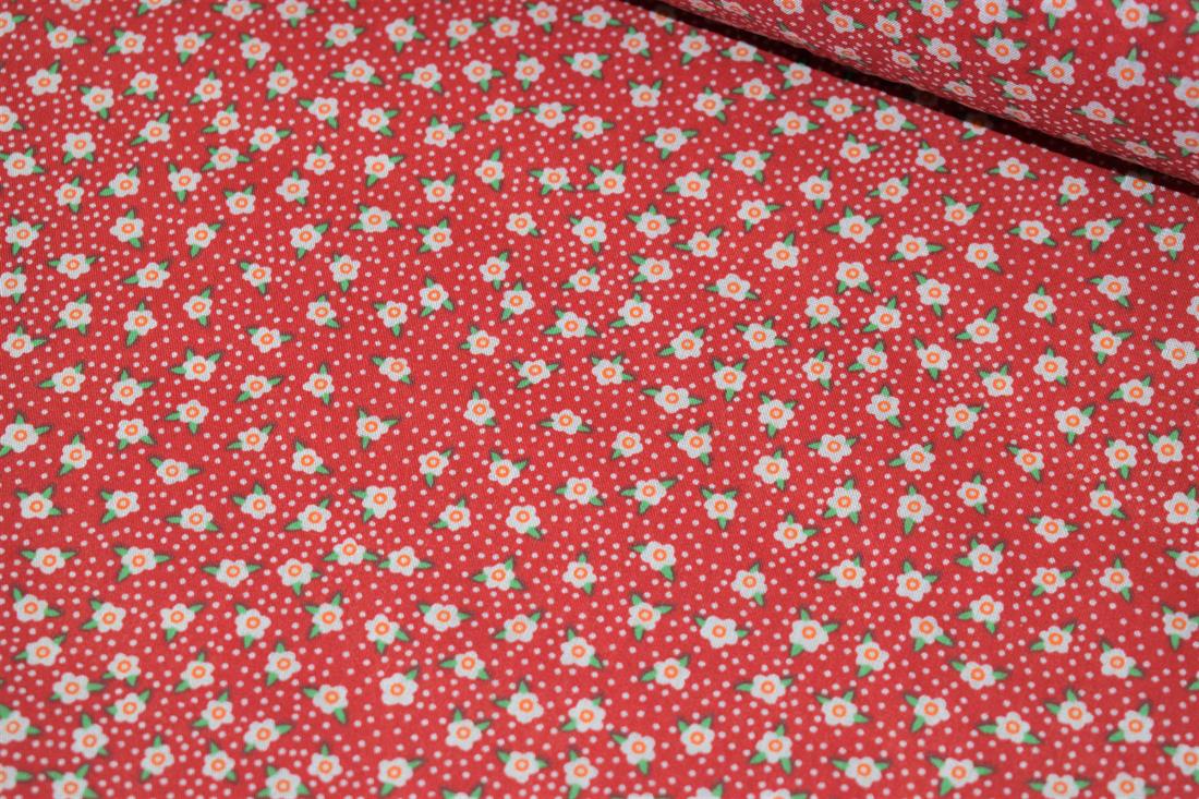 Red Ditsy Floral Printed Polycotton Fabric