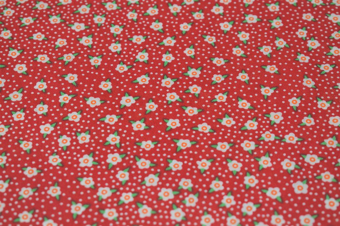 Red Ditsy Floral Printed Polycotton Fabric