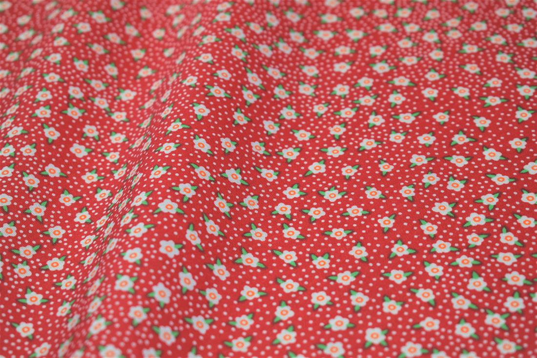 Red Ditsy Floral Printed Polycotton Fabric