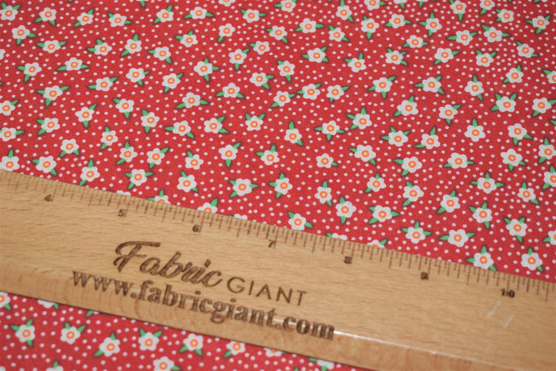 Red Ditsy Floral Printed Polycotton Fabric