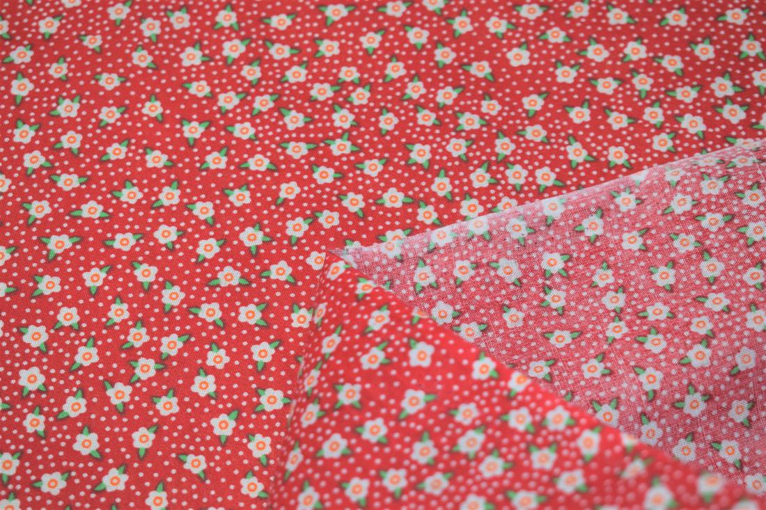 Red Ditsy Floral Printed Polycotton Fabric