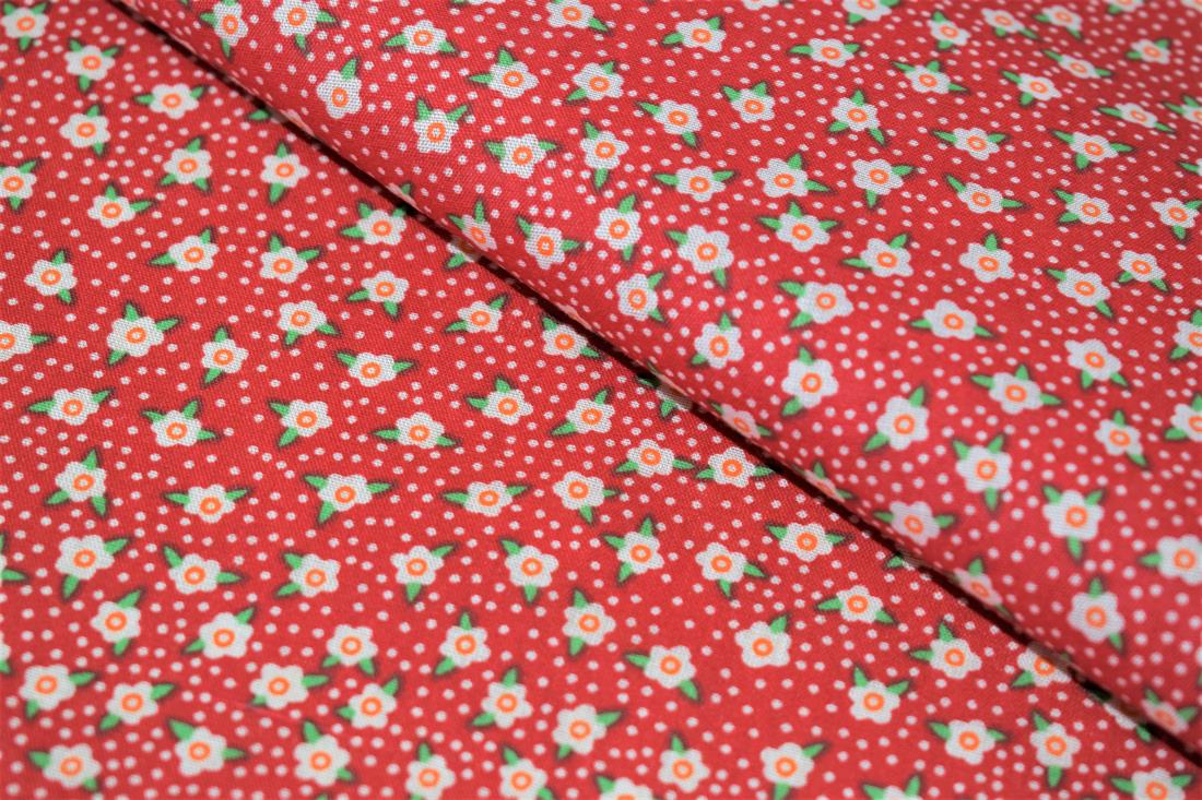 Red Ditsy Floral Printed Polycotton Fabric