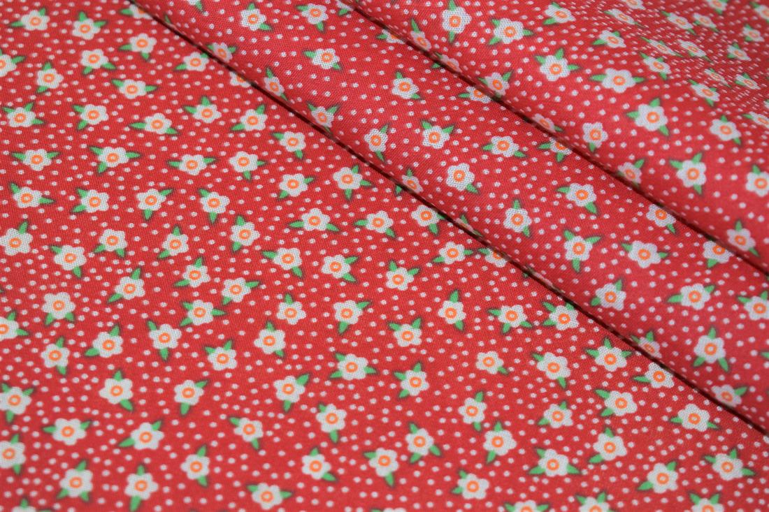 Red Ditsy Floral Printed Polycotton Fabric