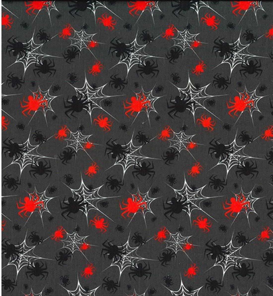 Black Halloween Spider & Web Printed Polycotton Fabric
