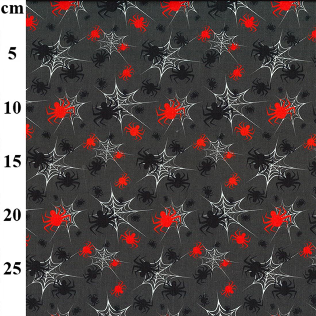 Black Halloween Spider & Web Printed Polycotton Fabric