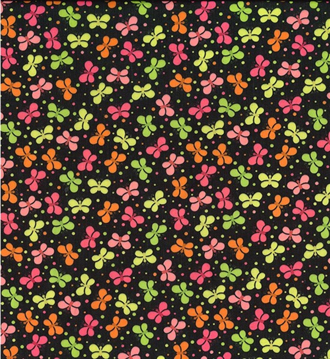 Butterflies on Black Printed Polycotton Fabric