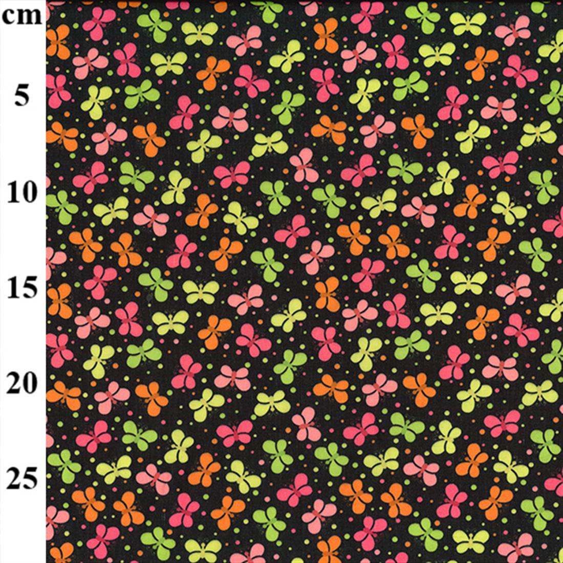 Butterflies on Black Printed Polycotton Fabric