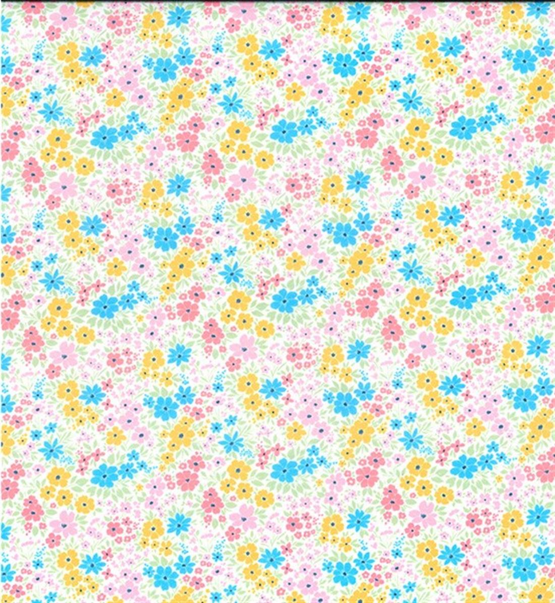 White Floral Dacre Printed Polycotton Fabric