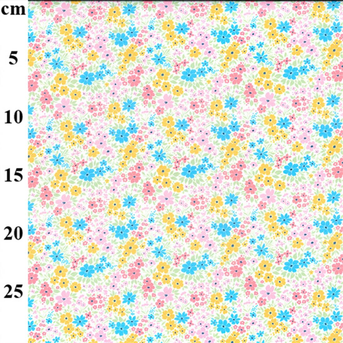 White Floral Dacre Printed Polycotton Fabric