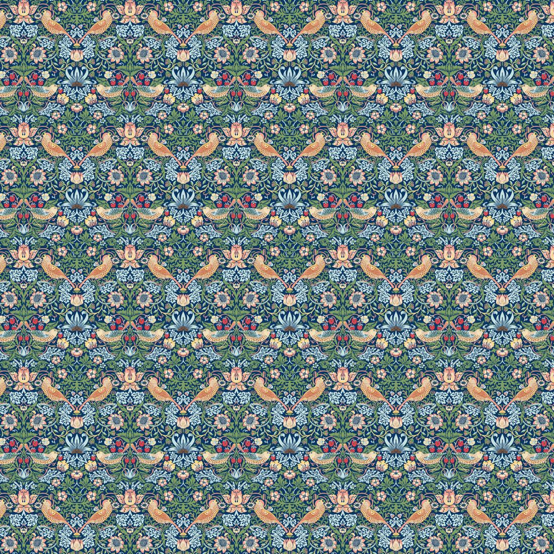 Green Strawberry Thief Blue Printed Polycotton Fabric