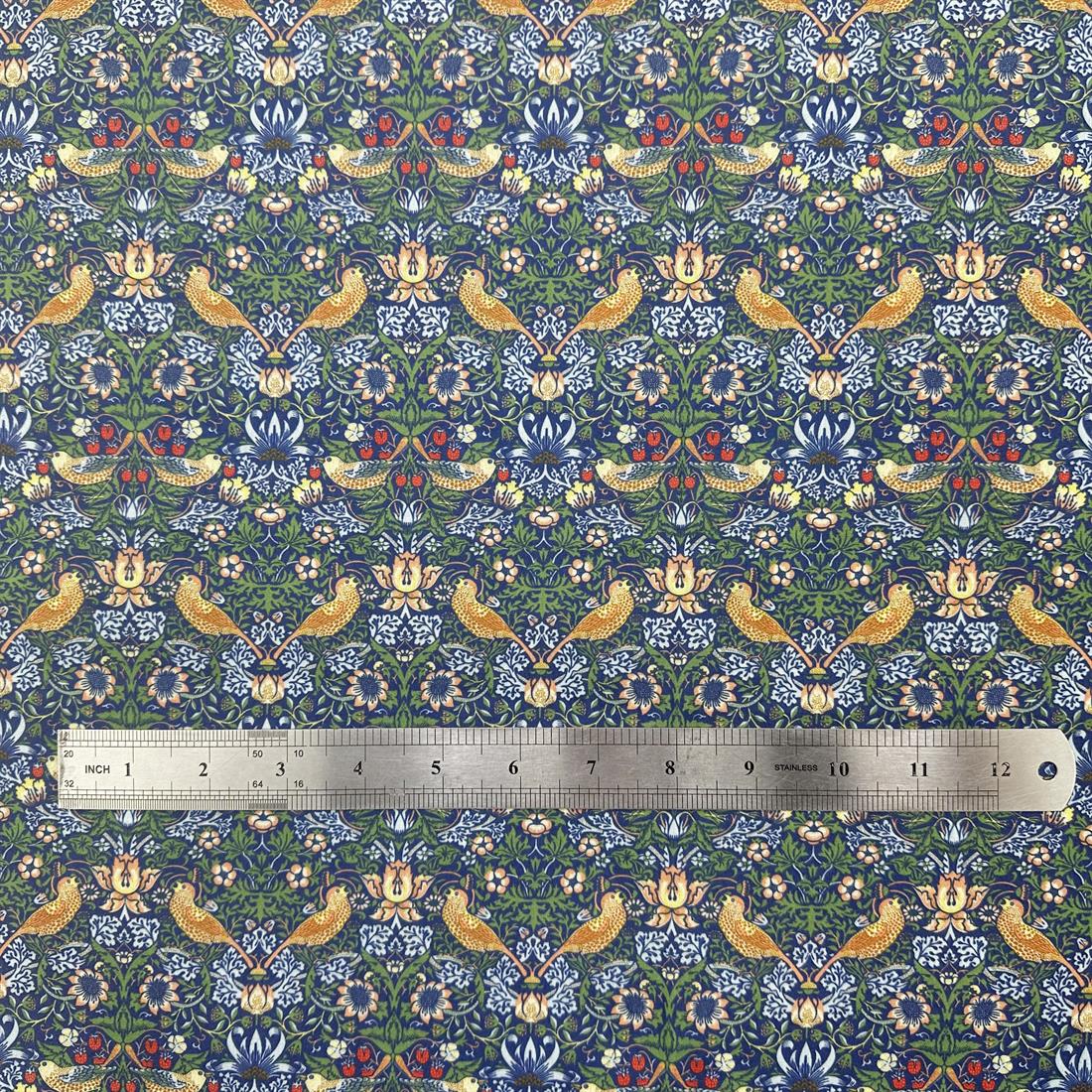 Green Strawberry Thief Blue Printed Polycotton Fabric
