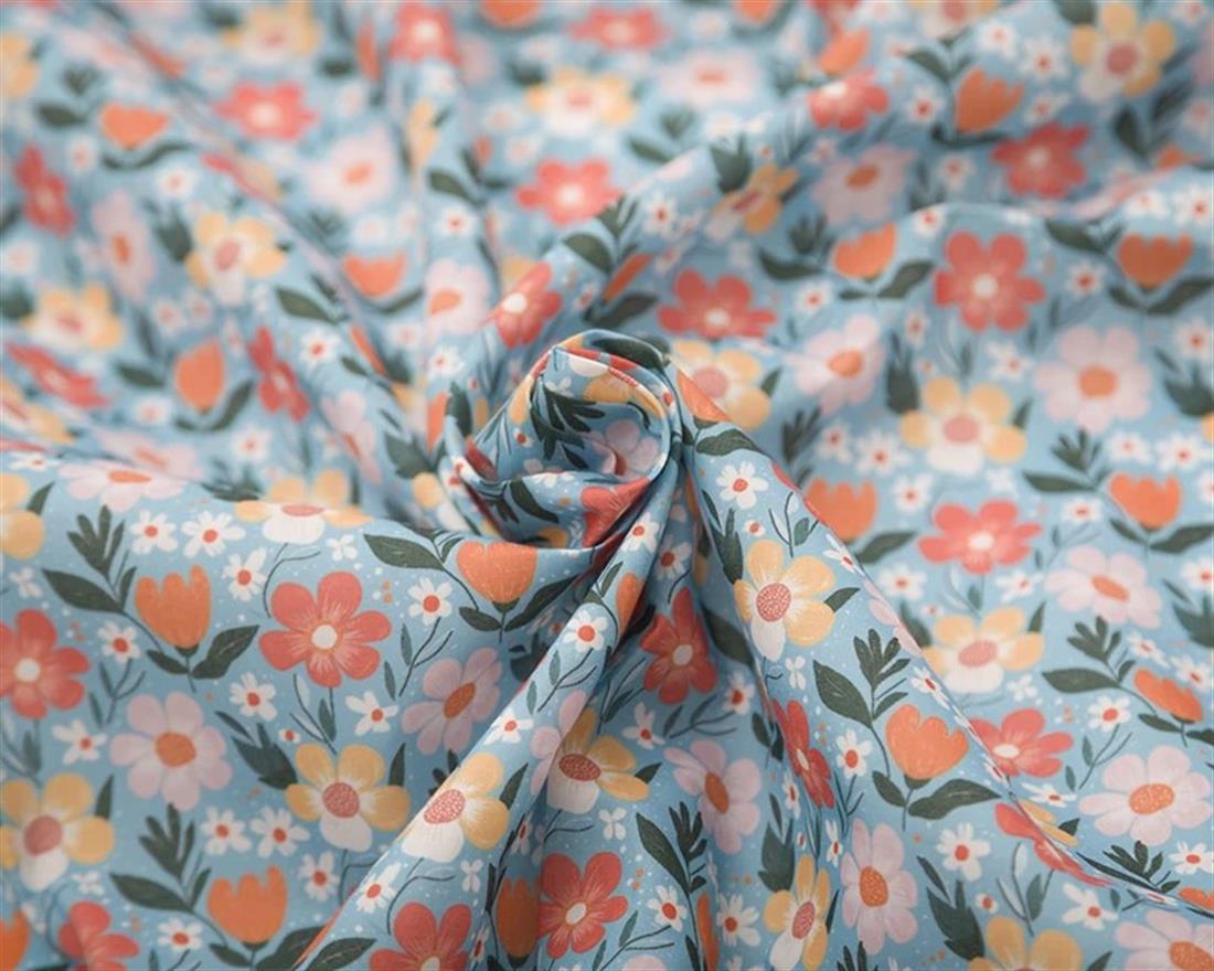 Blue MP Digital Polycotton Floral Add a Touch of Delicate Charm to…