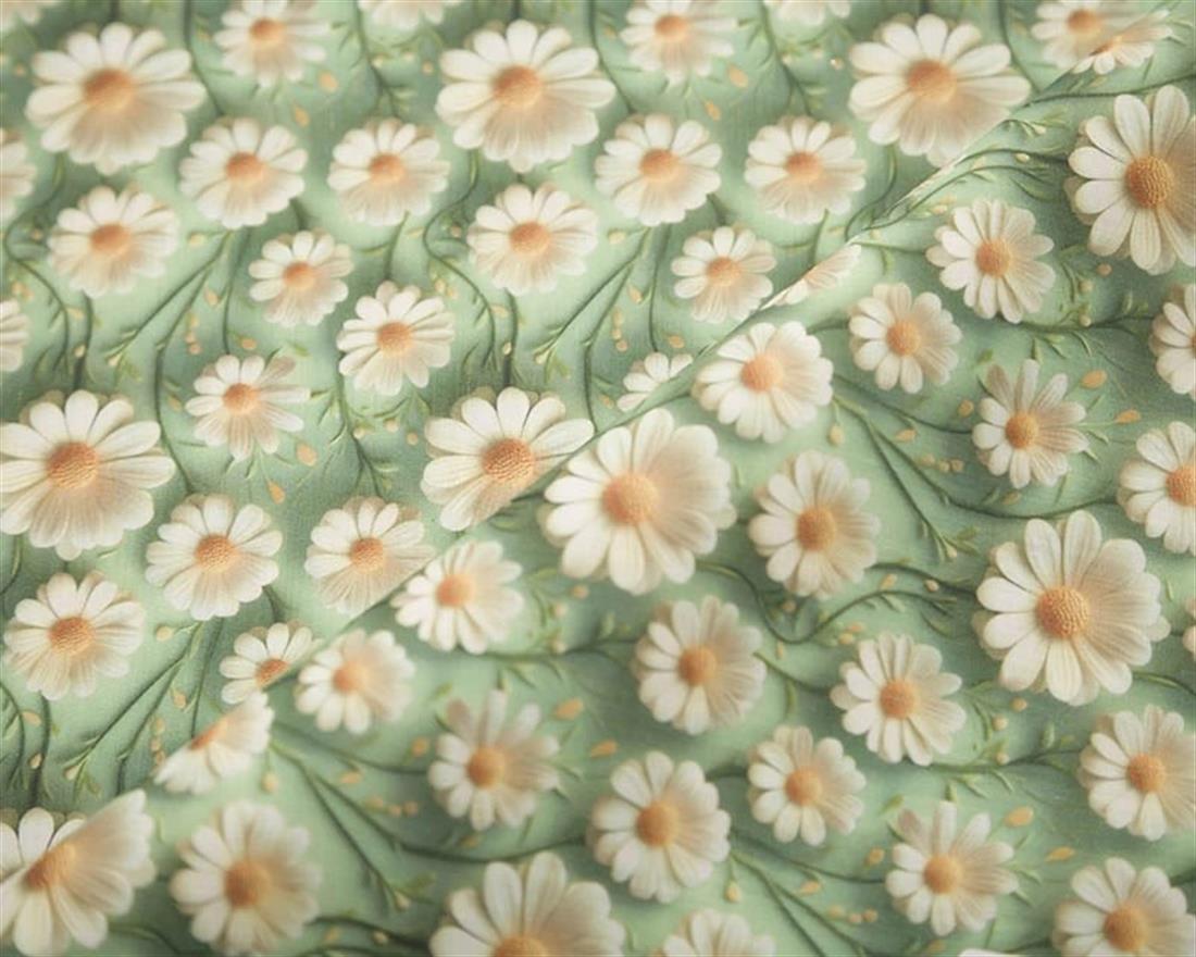 Green MP Digital Polycotton 3D Daisies Bring a Touch of Springtime…