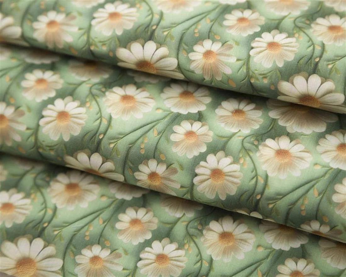 Green MP Digital Polycotton 3D Daisies Bring a Touch of Springtime…