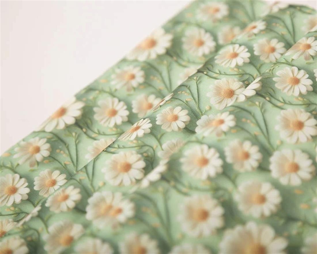 Green MP Digital Polycotton 3D Daisies Bring a Touch of Springtime…