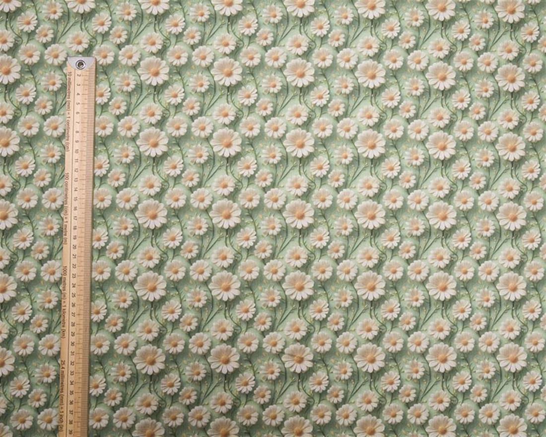 Green MP Digital Polycotton 3D Daisies Bring a Touch of Springtime…