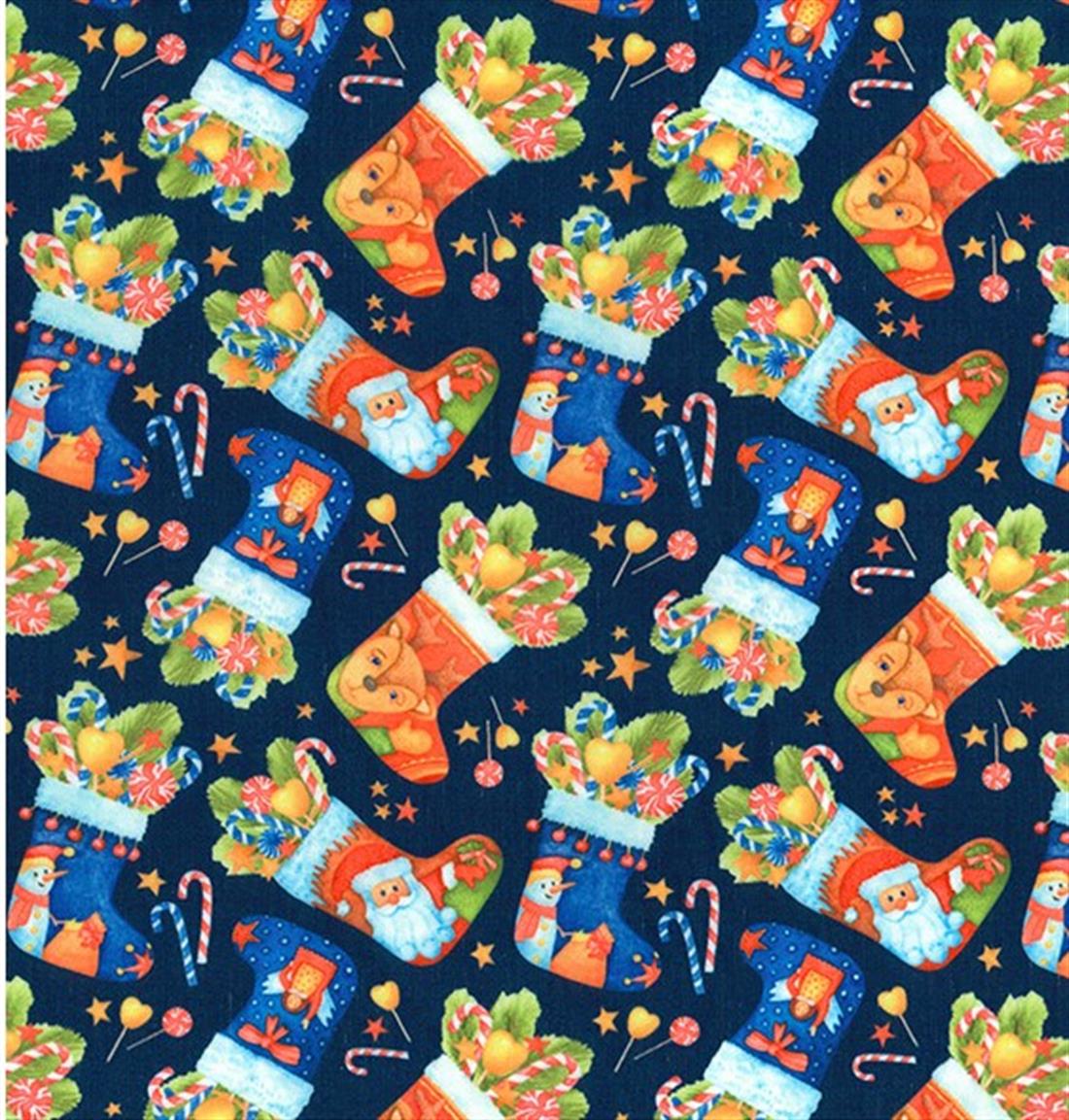 Christmas Festive Stocking Presents Printed Polycotton Fabric
