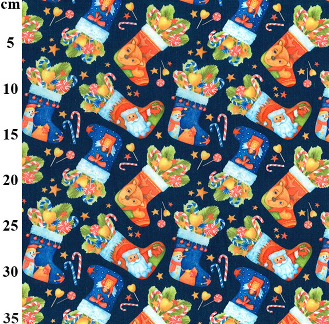 Christmas Festive Stocking Presents Printed Polycotton Fabric