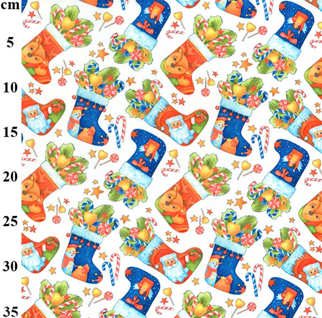 Christmas Festive Stocking Presents Printed Polycotton Fabric