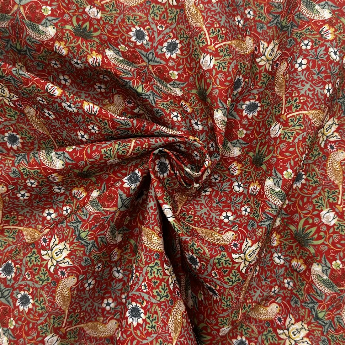 Strawberry Thief Red Printed Polycotton FabricThis Beautiful…
