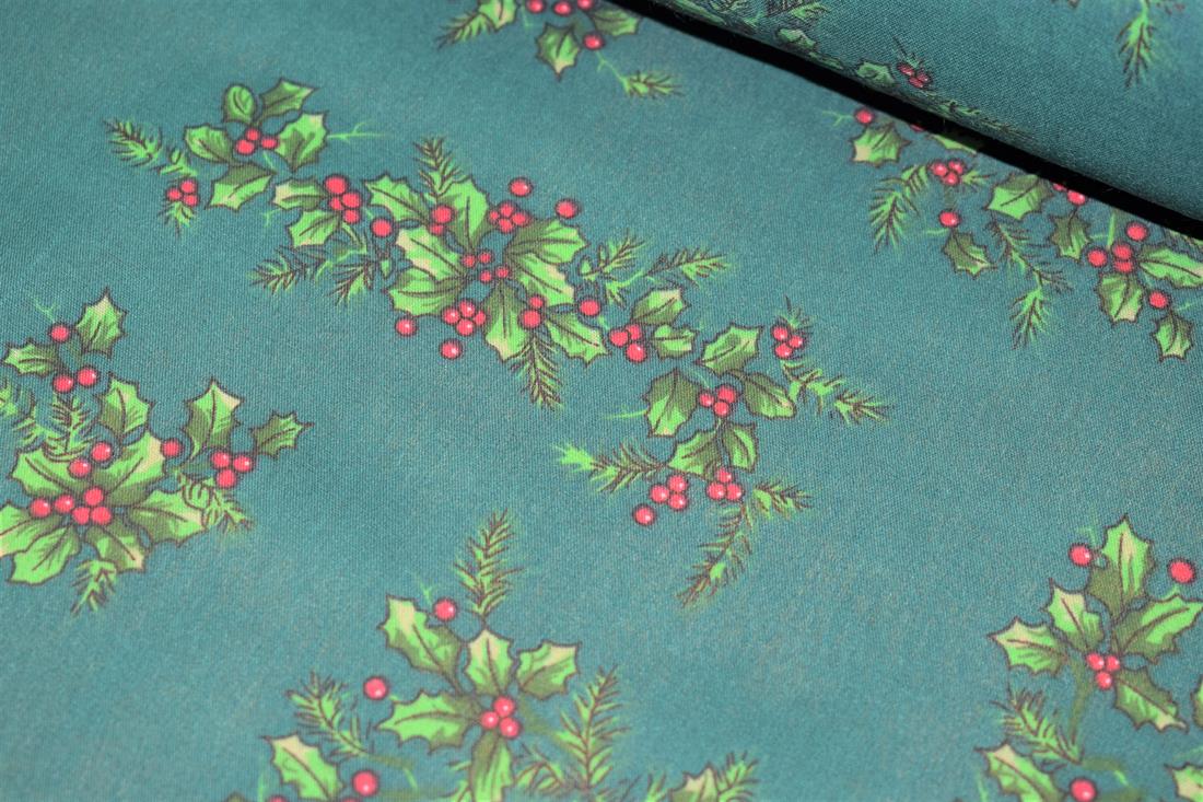 Holly Berries Print PolyCotton Fabric