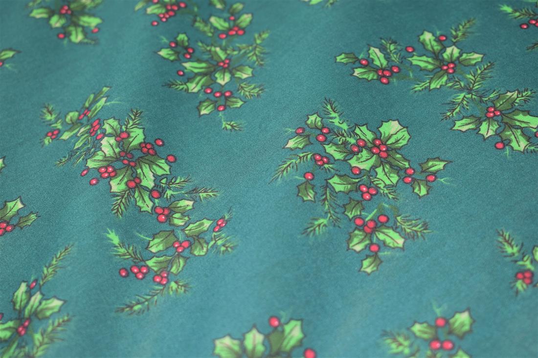 Holly Berries Print PolyCotton Fabric