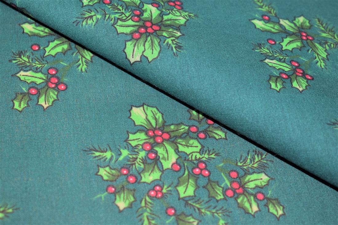 Holly Berries Print PolyCotton Fabric
