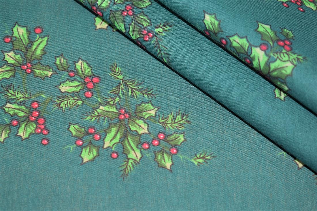 Holly Berries Print PolyCotton Fabric