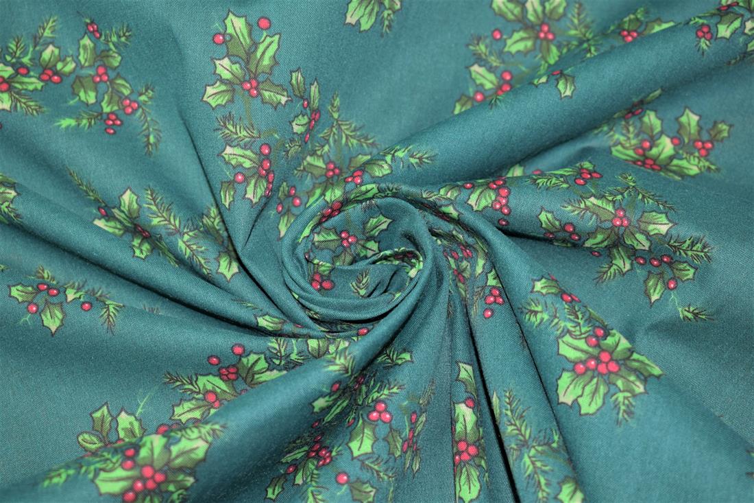 Holly Berries Print PolyCotton Fabric