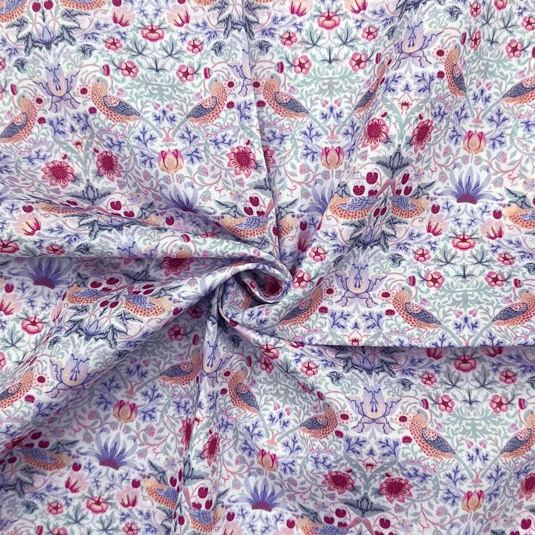 Strawberry Thief Pastel Lilac Printed Polycotton FabricThis Beautiful…