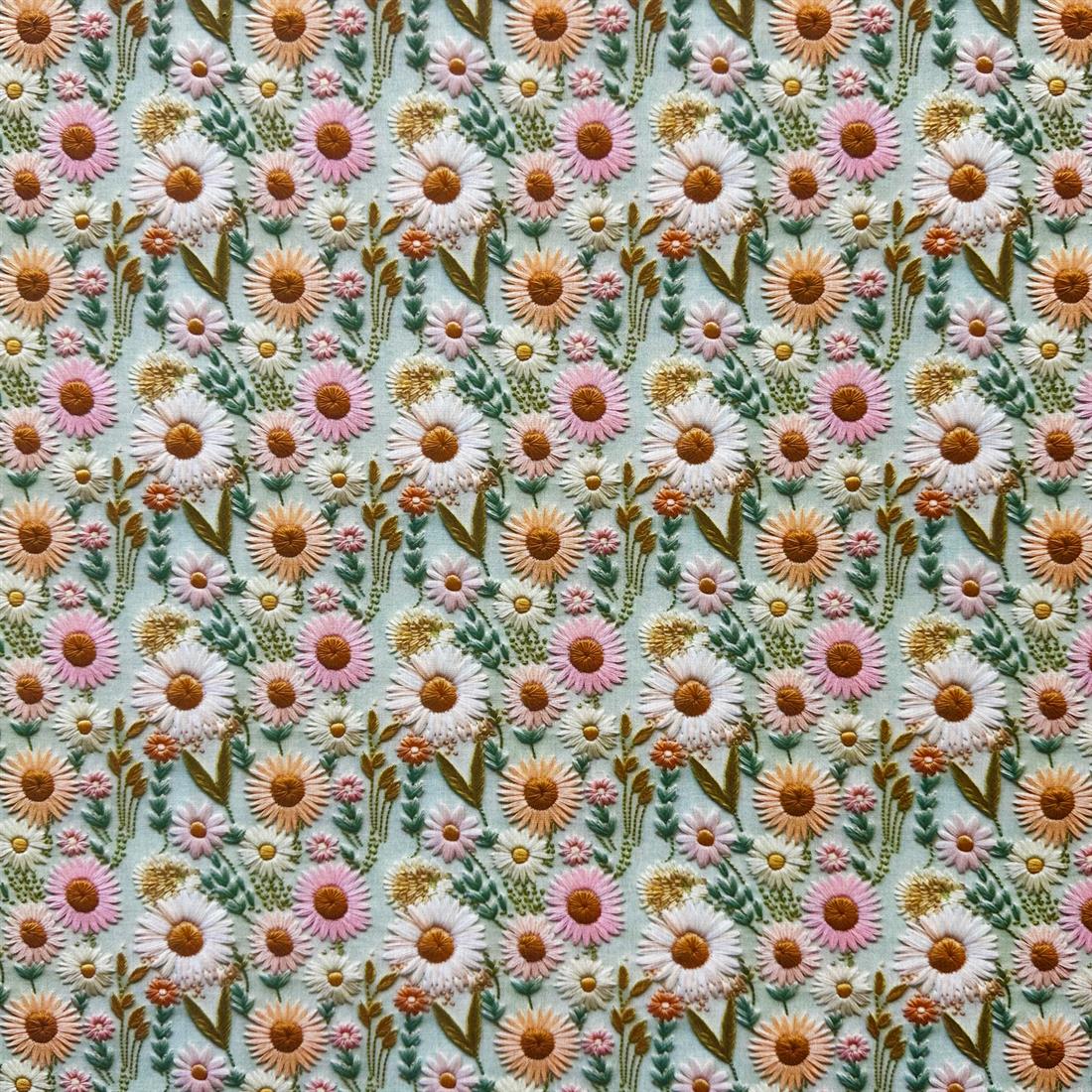 Mint 3D Pastel Daisies Printed Polycotton FabricThis Beautiful…