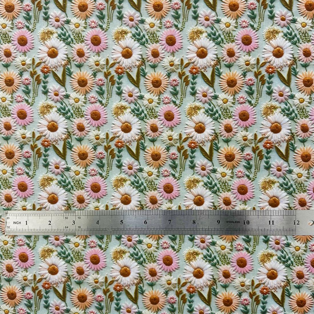 Mint 3D Pastel Daisies Printed Polycotton FabricThis Beautiful…
