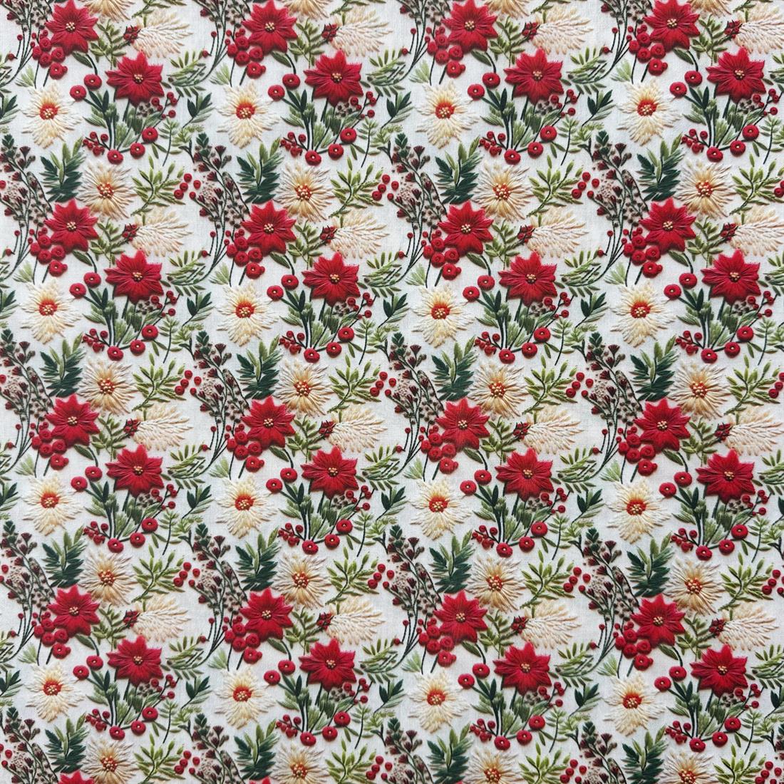 3D Christmas Flowers Printed Polycotton FabricThis Beautiful Fabric