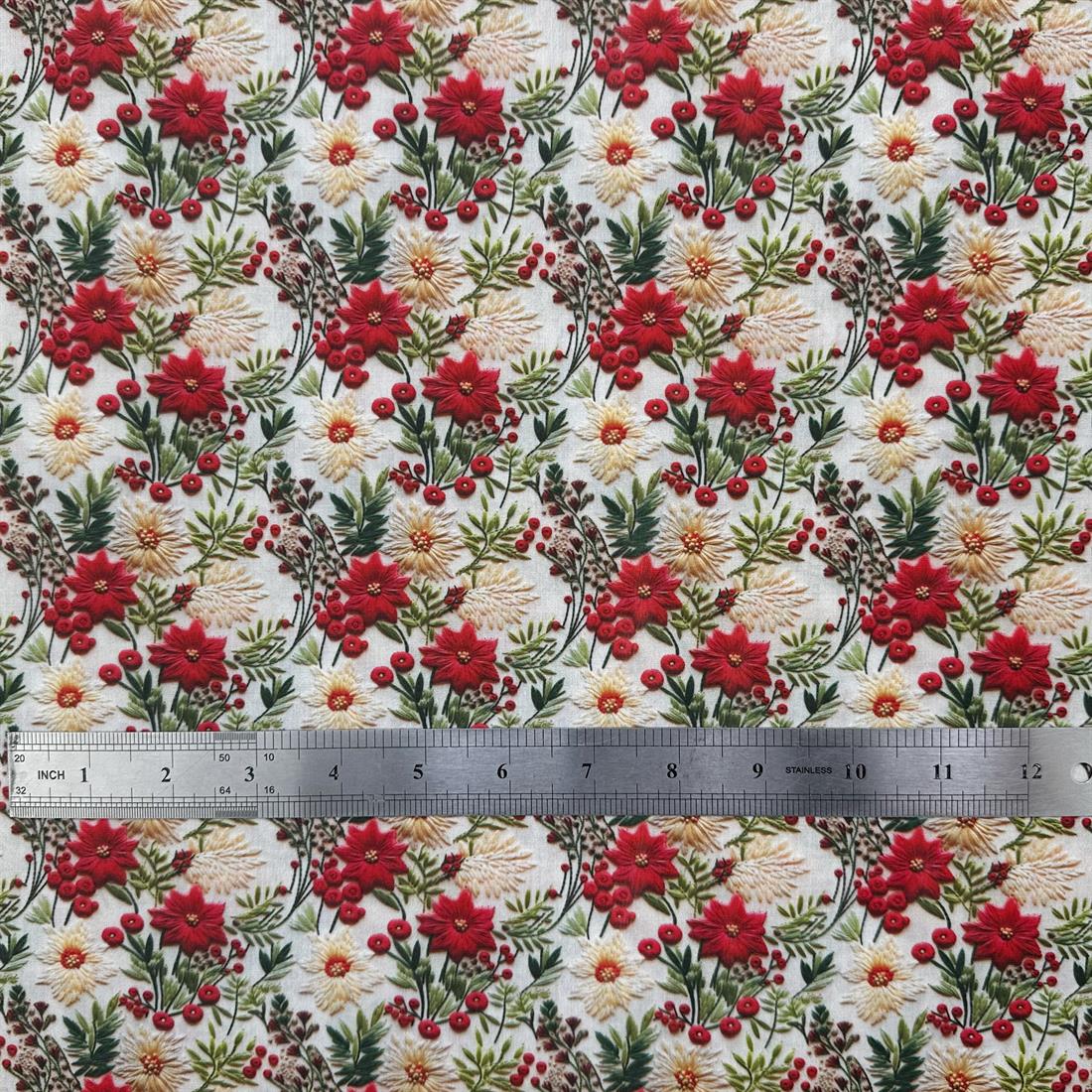 3D Christmas Flowers Printed Polycotton FabricThis Beautiful Fabric