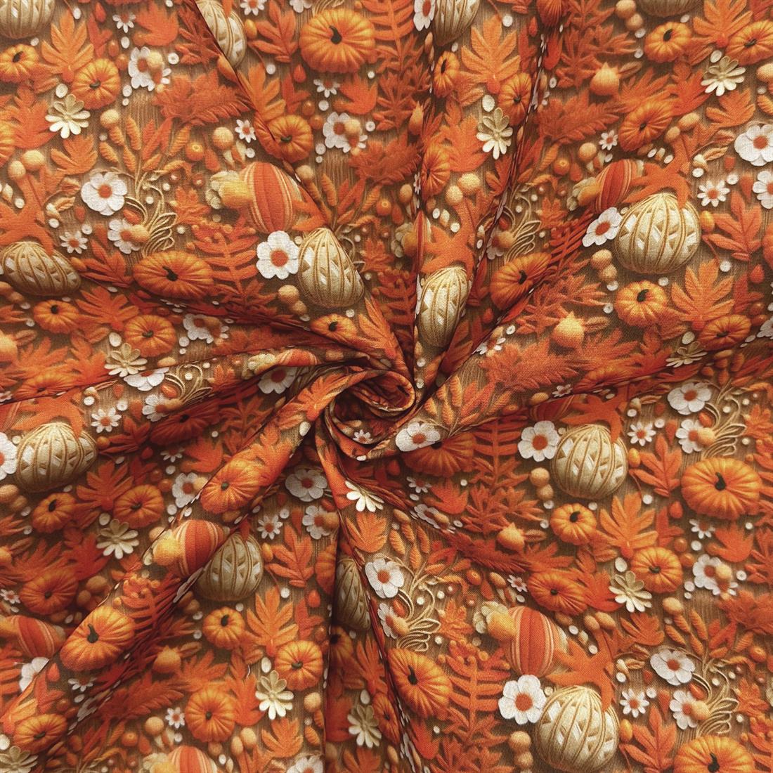 Orange 3D Pumpkin Meadow Printed Polycotton FabricThis Beautiful…
