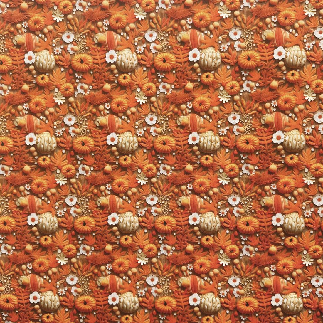 Orange 3D Pumpkin Meadow Printed Polycotton FabricThis Beautiful…