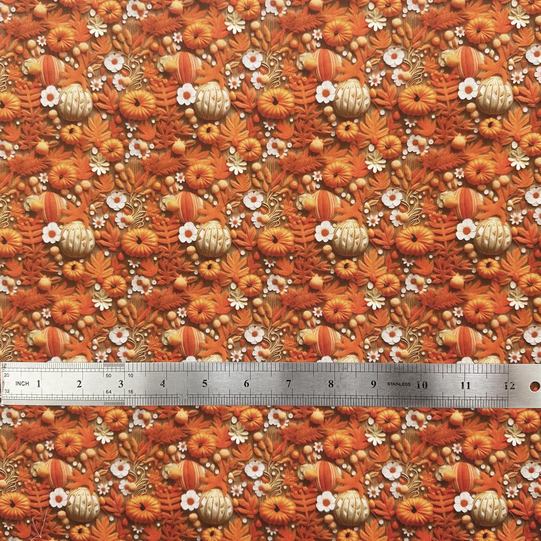 Orange 3D Pumpkin Meadow Printed Polycotton FabricThis Beautiful…