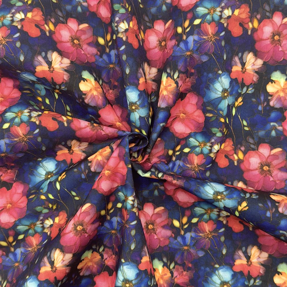 Navy Marble Batik Flowers