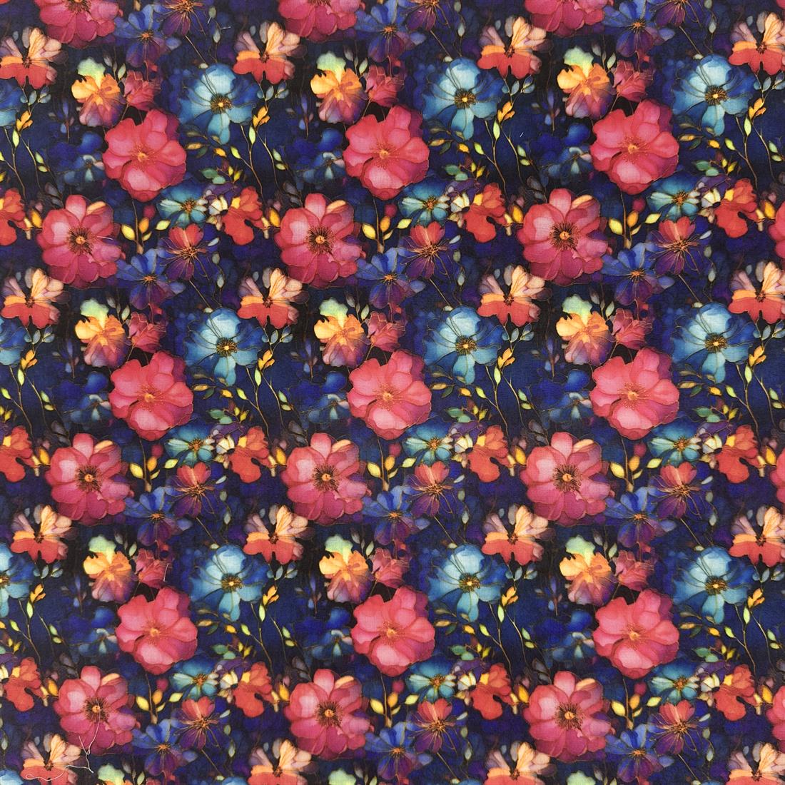 Navy Marble Batik Flowers