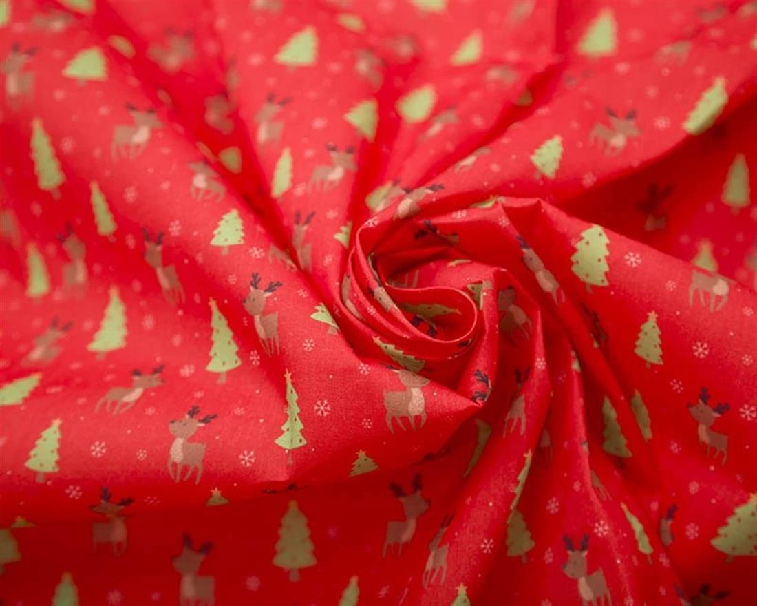 Red MP Digital Polycotton Reindeer Fabric