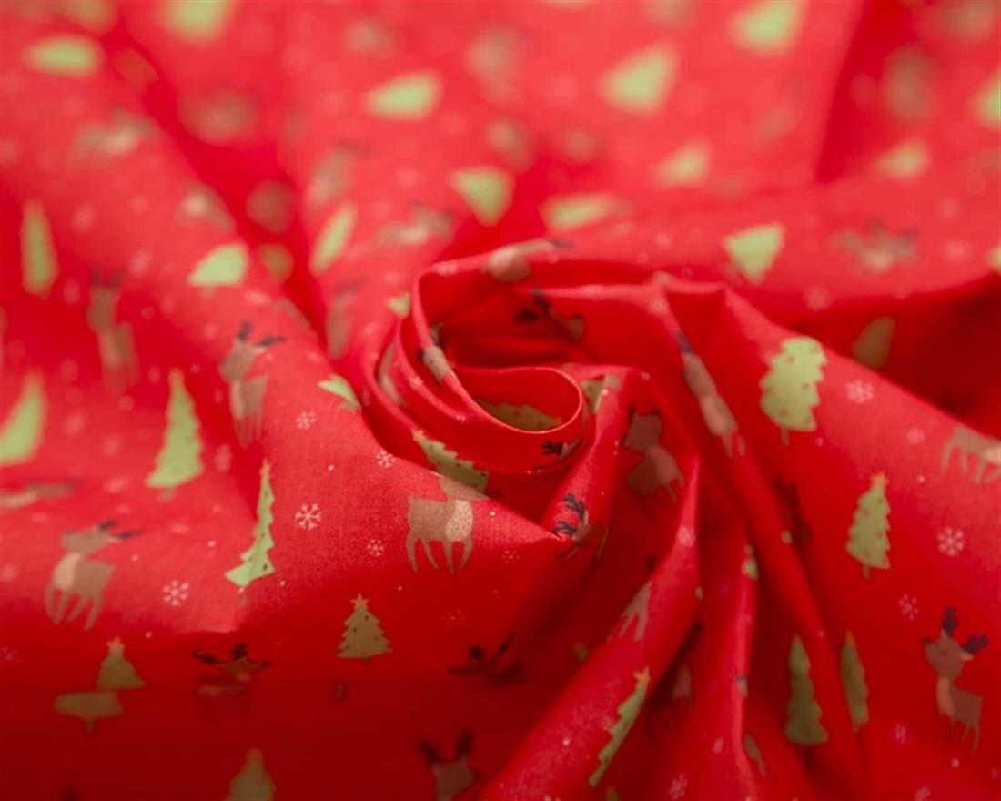 Red MP Digital Polycotton Reindeer Fabric