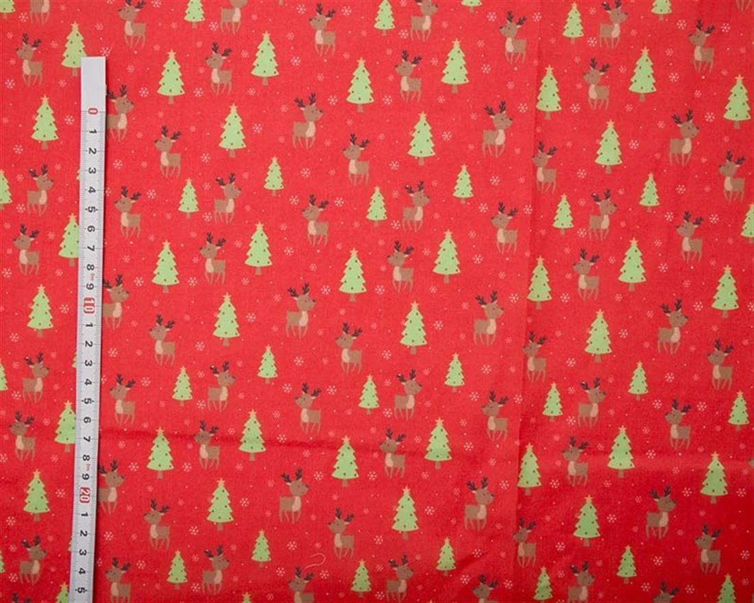 Red MP Digital Polycotton Reindeer Fabric