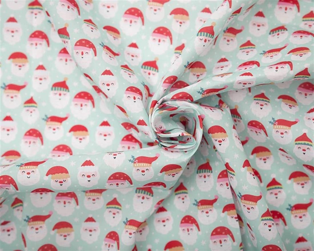 Blue MP Digital Polycotton Santas Fabric