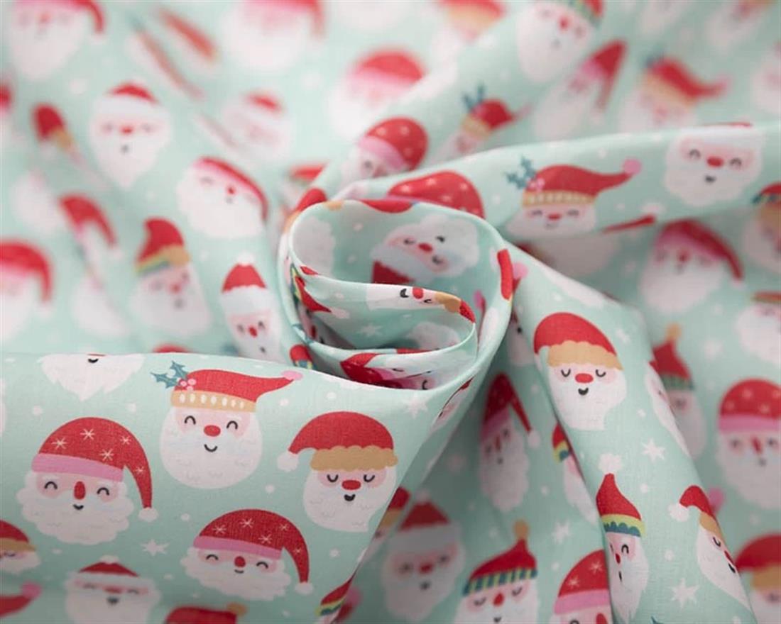 Blue MP Digital Polycotton Santas Fabric