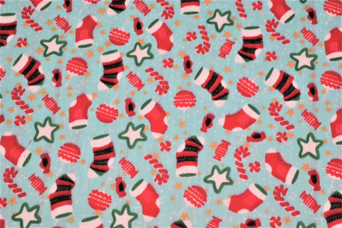 Sock Cane Bauble Print Christmas Fabric